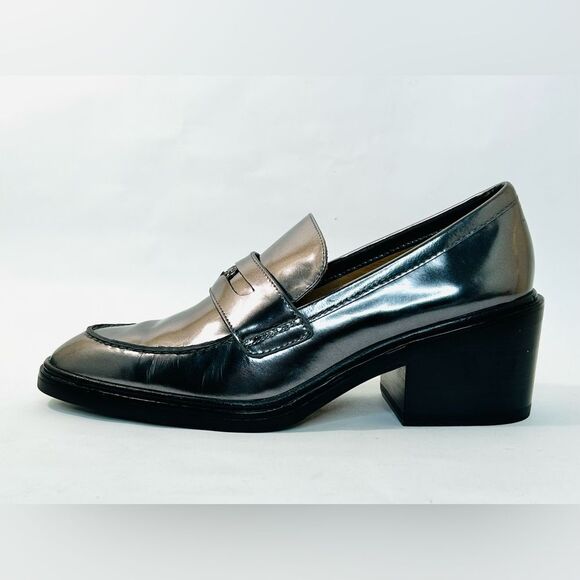 Coach Heath Block Heel Penny Loafer Mirror Metallic Leather size 9 EUC - Picture 2 of 11